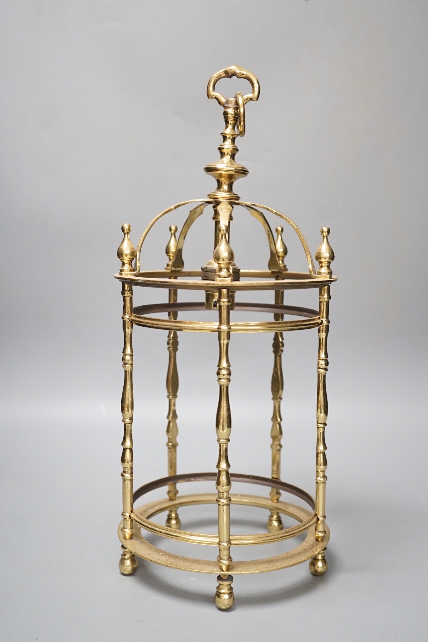 A brass ceiling lantern, lacking glass, 41cm high